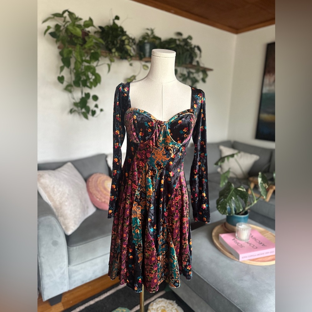 Free people velvet long sleeve mini dress